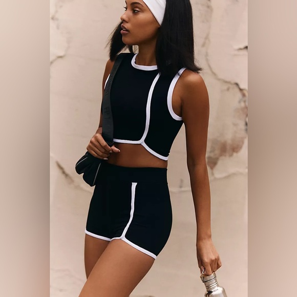 NEW! FREE PEOPLE MOVEMENT Parisienne Colorblock Set L/XL Black White Top Shorts - Picture 8 of 17